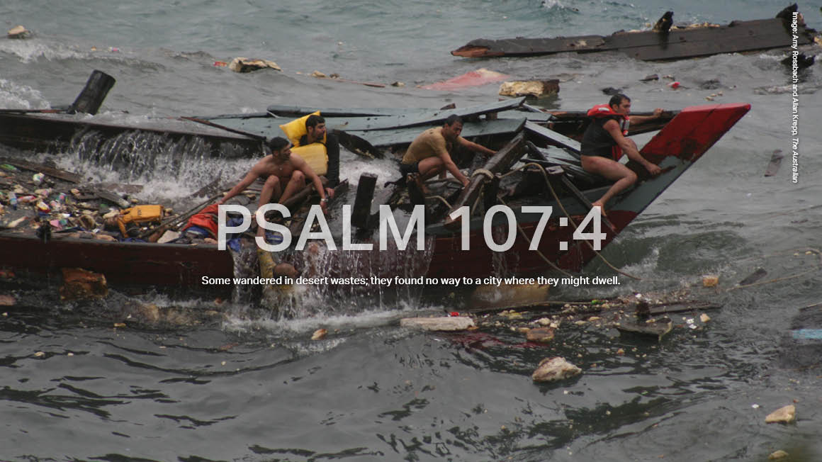 Asylum Seekers cling to the remains of their wooden fishing boat after it broke apart after crashing on to cliffs near Christmas Island. The 2010 disaster claimed 50 lives, with 42 people pulled from the water.  