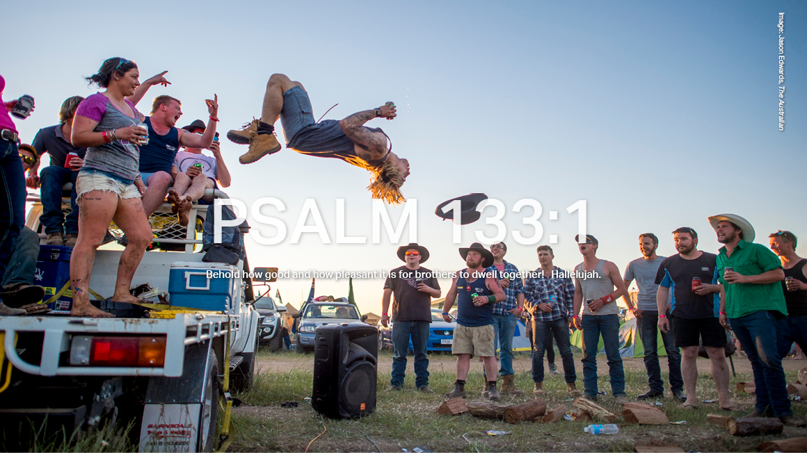 Revellers enjoy the Deniliquin Ute Muster in New South Wales. The event, now twenty years old, attracts more than 20,000 people per year to Deniliquin and holds the Guinness World Record for the largest parade of utility vehicles. 