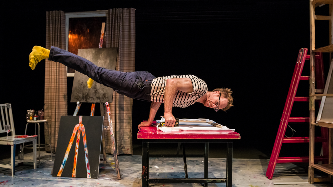 The Artist planking from his workbench